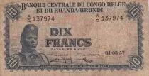 Congo Belga 10 Francs - Soldier - Antelope - 01-03-1957 - Serial A.G - P.30b