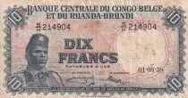 Congo Belga 10 Francs - Soldier - Antelope - 01-08-1958 - Serial B.H - P.30b