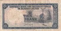 Congo Belga 10 Francs - Soldier - Antelope - 01-08-1958 - Serial B.H - P.30b