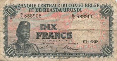 Congo Belge 10 Francs - 01-06-1958 - P.30