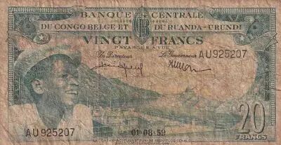 Congo Belge 20 Francs - Jeune Gar�on - Barrage - 01-08-1959 - S�rie AU 925207