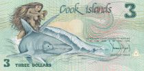 Cook Islands 3 Dollars - Boat - Shark - 1987 - Serial AAS - Low number - P.3