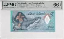 Cook Islands 3 Dollars - Ina - Shark - PMG 66 EPQ
