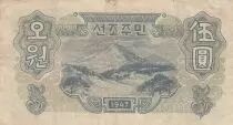 Corea del Norte 5 Won - Workers - Mountain - 1947