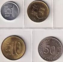 Corea del Sud Set of 4 Coins - 1969-1974