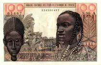 Costa d\'Avorio 100 Francs, mask 1961 - Ivory Coast - Serial S.90 A - XF - P.101Aa