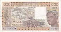 Costa d\'Avorio 1000 Francs - Woman - 1989 - Lettre K (Senegal) - Serial D.022 - P.707Ki