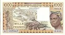 Costa d\'Avorio 1000 Francs, woman 1990 - Ivory Coast - Serial Z.022- P.107Ai - XF