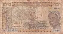 Costa d\'Avorio 1000 Francs woman 1988 - Ivory Coast - Serial V.019