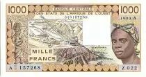 Costa d\'Avorio 1000 Francs woman 1990 - Ivory Coast - Serial Z.022- P.107Ai - AU