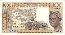 Costa de Marfil 1000 Francs, woman 1986 - Ivory Coast - Serial H.014 - P.107Af - XF