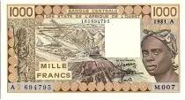 Costa de Marfil 1000 Francs woman 1981 - Ivory Coast - Serial M.007 - P.107Ab - XF to AU