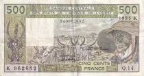 Costa de Marfil 500 Francs - Old man and ox - Letter K (Senegal) 1985 - Serial Q.14 - P.706Kh