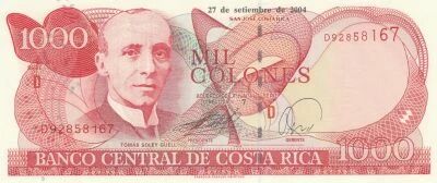 Costa Rica 1,000 colones - T. Soley Guell - Illustration from the National Insurance Institute - 27 September 2004 - Serial D