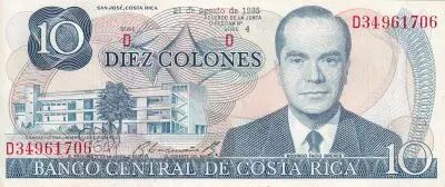 Costa Rica 10 Colones - Rodrigo Facio Benes - 1985 - S�rie D - P.273b