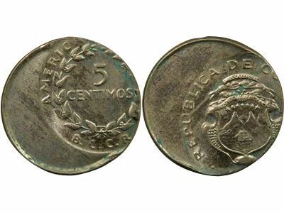 Costa Rica 5 Centimos, off-center strike - 1951 / 1978