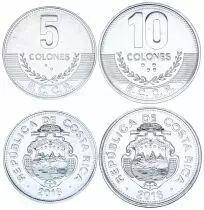 Costa Rica Set of 2 coins - 5 and 10 Colones 2016 - UNC