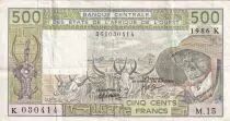 C�te d\'Ivoire 500 Francs - Old man and ox - Letter K (Senegal) 1986 - Serial M.15 - P.706Ki