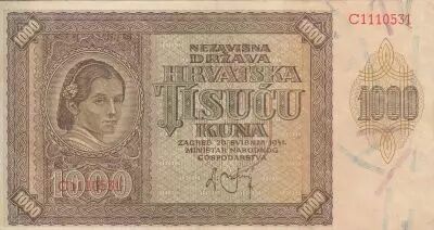 Croacia 1000 Kuna - Young girl - Mountains - 26-05-1941 - Serial C