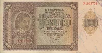 Croacia 1000 Kuna - Young girl - Mountains - 26-05-1941 - Serial P