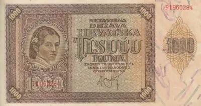 Croacia 1000 Kuna - Young girl - Mountains - 26-05-1941 - Serial P