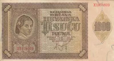 Croacia 1000 Kuna - Young girl - Mountains - 26-05-1941 - Serial X