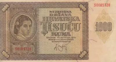 Croacia 1000 Kuna - Young girl - Mountains - 26-05-1941 - Serial X