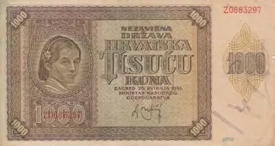 Croacia 1000 Kuna - Young girl - Mountains - 26-05-1941 - Serial Z