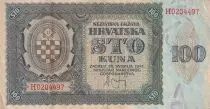 Croatia 100 Kuna - Blue-grey, Coat of Arms - 1941 - Serial H - VF - P.2