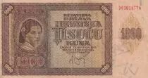 Croatia 1000 Kuna - young girl - mountains - 1941 - Serial M - VF - P.4