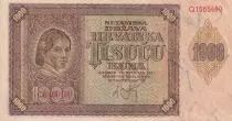 Croatia 1000 Kuna - young girl - mountains - 1941 - Serial Q - VF - P.4