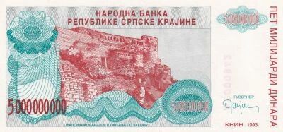 Croatia 5 000 000 000 Dinara - Armoiries - Forteresse de Knin  - 1993 - S�rie A