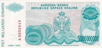 Croatia 5 000 000 000 Dinara - Armoiries - Forteresse de Knin  - 1993 - S�rie A
