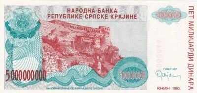 Croatia 5 000 000 000 Dinara - Armoiries - Forteresse de Knin  - 1993 - S�rie A