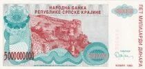 Croatia 5 000 000 000 Dinara - Armoiries - Forteresse de Knin  - 1993 - Série A