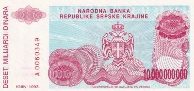 Croatie 10 000 000 000 Dinara - Armoiries - Forteresse de Knin  - 1993 - S�rie A