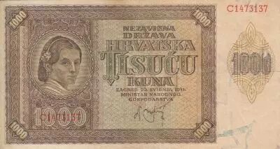 Croatie 1000 Kuna - Jeune fille - Montagnes - 26-05-1941 - S�rie C