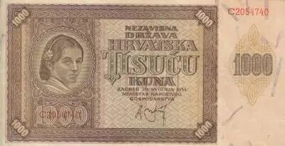 Croatie 1000 Kuna - Jeune fille - Montagnes - 26-05-1941 - S�rie C