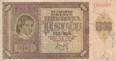 Croatie 1000 Kuna - Jeune fille - Montagnes - 26-05-1941 - S�rie C