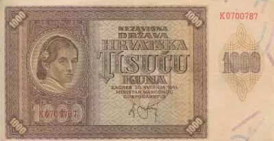Croatie 1000 Kuna - Jeune fille - Montagnes - 26-05-1941 - S�rie K