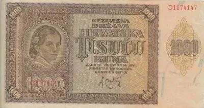 Croatie 1000 Kuna - Jeune fille - Montagnes - 26-05-1941 - S�rie O