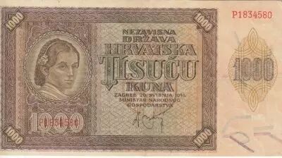 Croatie 1000 Kuna - Jeune fille - Montagnes - 26-05-1941 - S�rie P