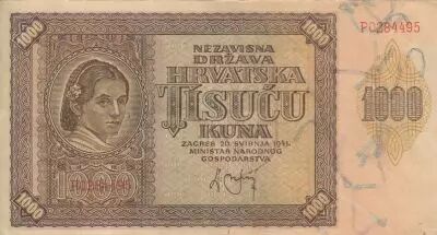 Croatie 1000 Kuna - Jeune fille - Montagnes - 26-05-1941 - S�rie P