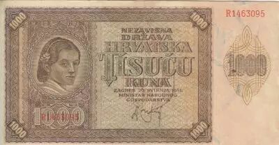Croatie 1000 Kuna - Jeune fille - Montagnes - 26-05-1941 - S�rie R
