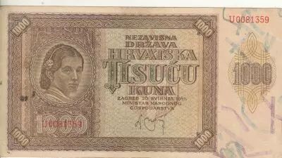 Croatie 1000 Kuna - Jeune fille - Montagnes - 26-05-1941 - S�rie U