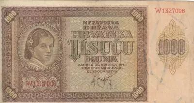 Croatie 1000 Kuna - Jeune fille - Montagnes - 26-05-1941 - S�rie W