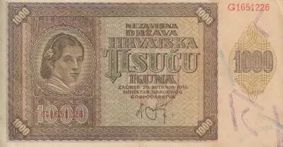 Croazia 1000 Kuna - Young girl - Mountains - 26-05-1941 - Serial G