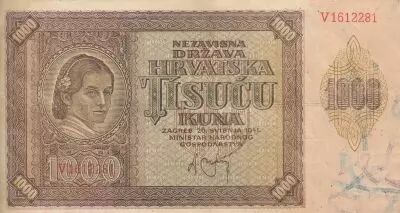 Croazia 1000 Kuna - Young girl - Mountains - 26-05-1941 - Serial V