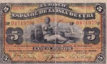 Cuba 5 Pesos - Woman, boats - 1896 - P.48b