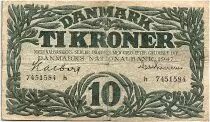 Denmark 10 Kroner 1947 - VF - Letter h - P.37